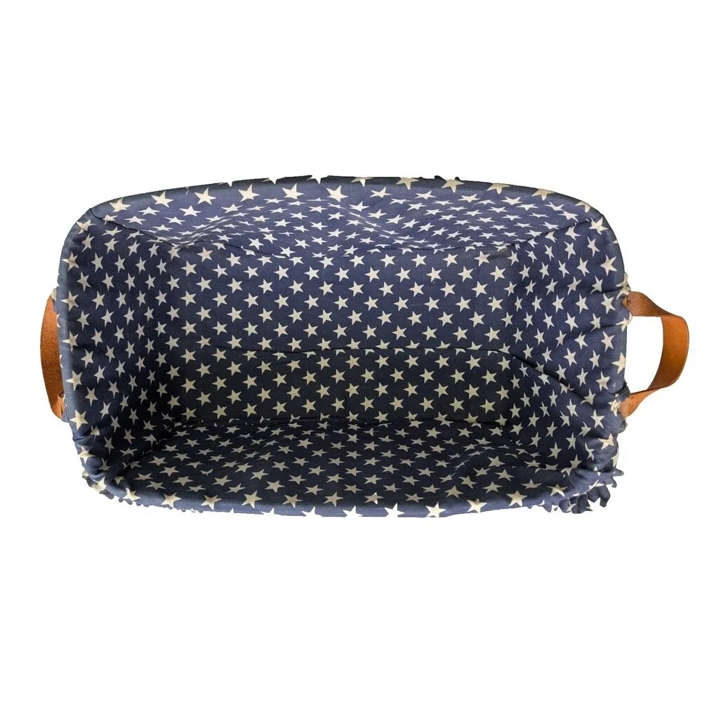 Peterboro Basket Co Wood Gathering Basket w/ Patriotic Liner & Leather Handles